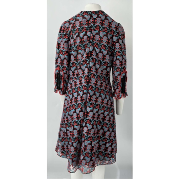 Emporio Armani Blue/Red Abstract Embroidered Zip 3/4 Sleeve A-Line Dress sz L - Picture 4 of 5